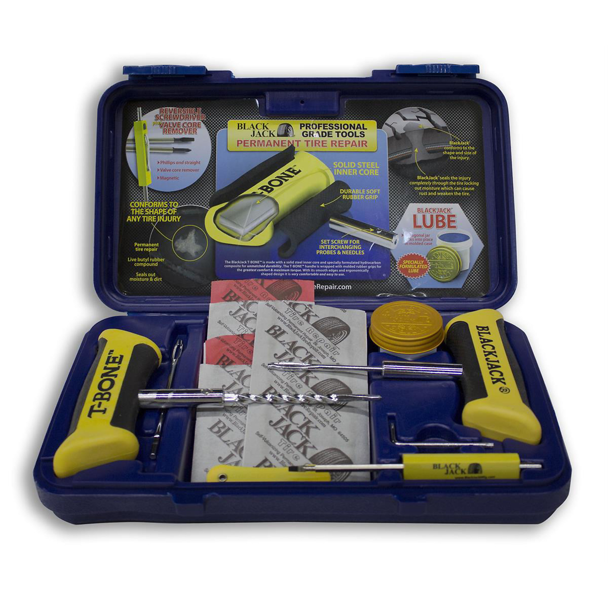 BlackJack Tire Supplies Blue Tire Repair Kit — Heavy-Duty, Permanent, Multi-Use, Model# BLJKT-330B